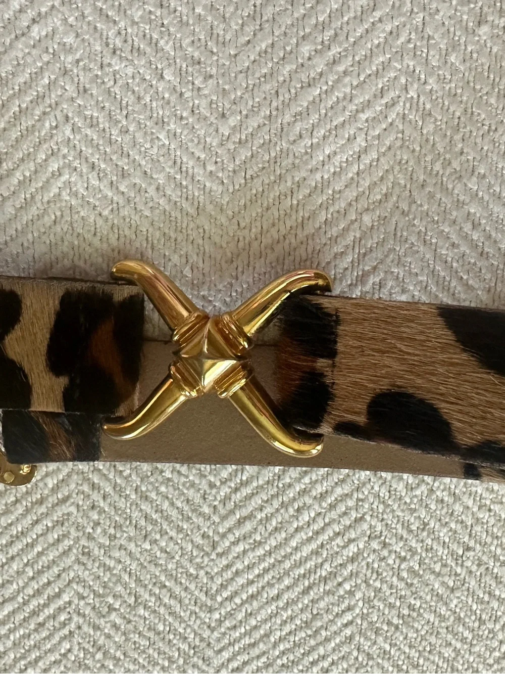 Calf Hair Leopard Print Belt with Gold Buckle
